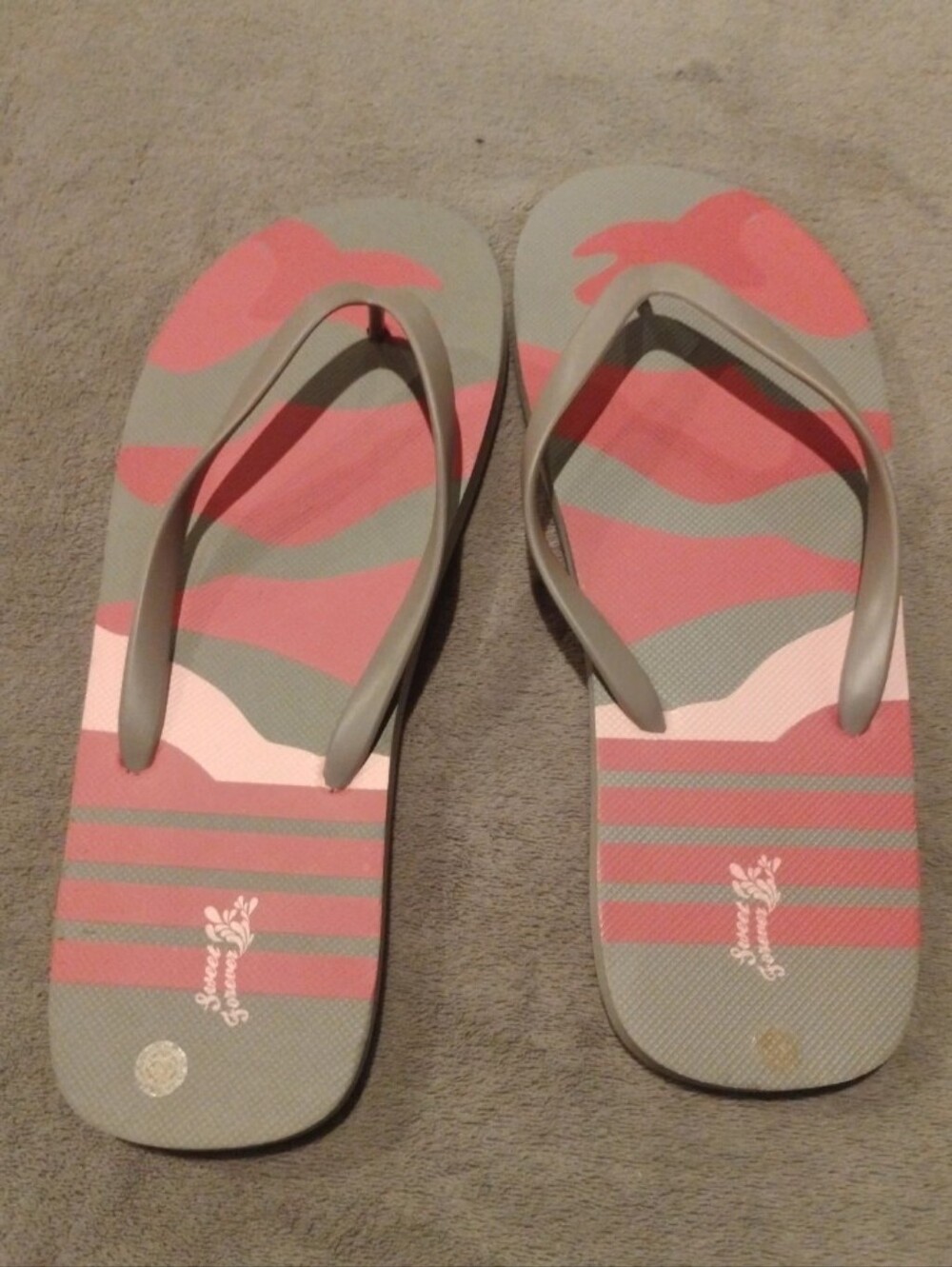 Sweet Forever Camo & Striped Flat Beach Sandals - Women’s 10